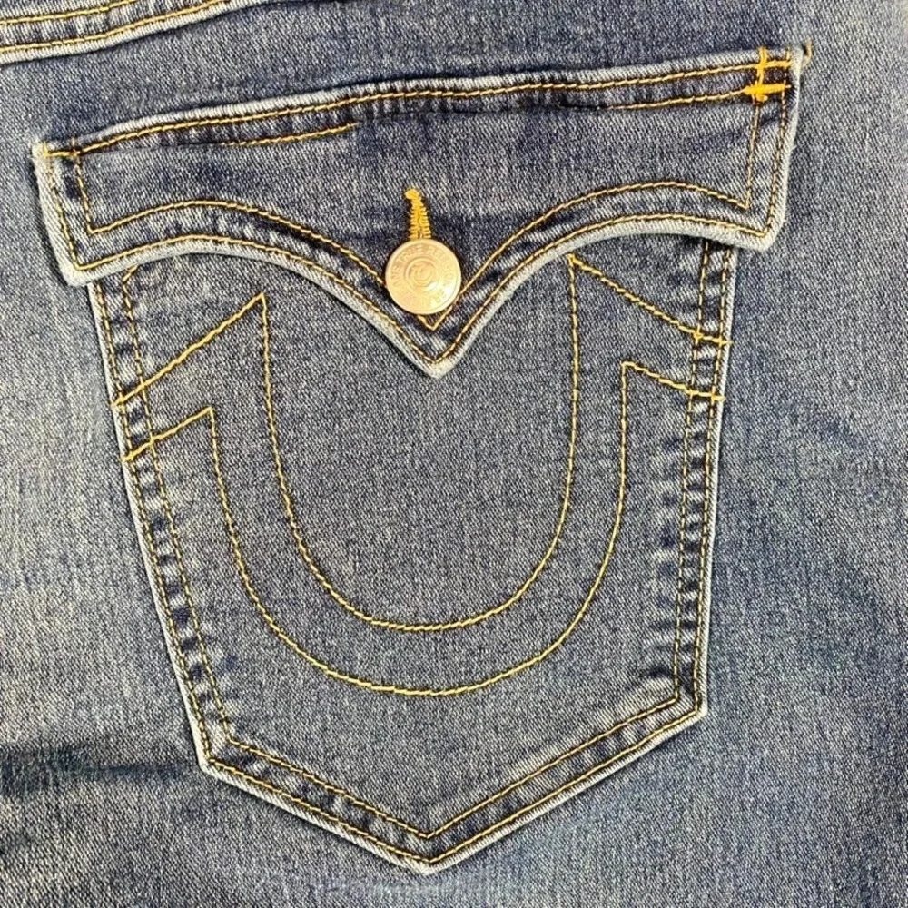 True Religion Geno Relaxed Slim Sz 40 Jeans Med Wash Blue Horseshoe‎ Custom Hem
